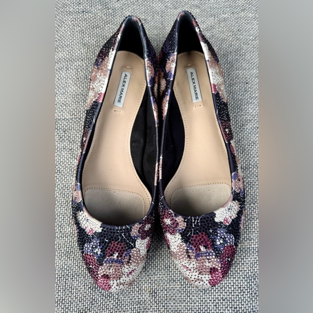 Alex Marie Women's Sequin Flats - Purple and Pink Floral 7.5 Cottagecore